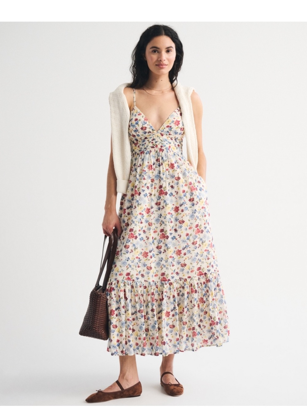 Abercrombie & Fitch Floral Bra-Free Tie-Back Flowy V-Neck Maxi Dress